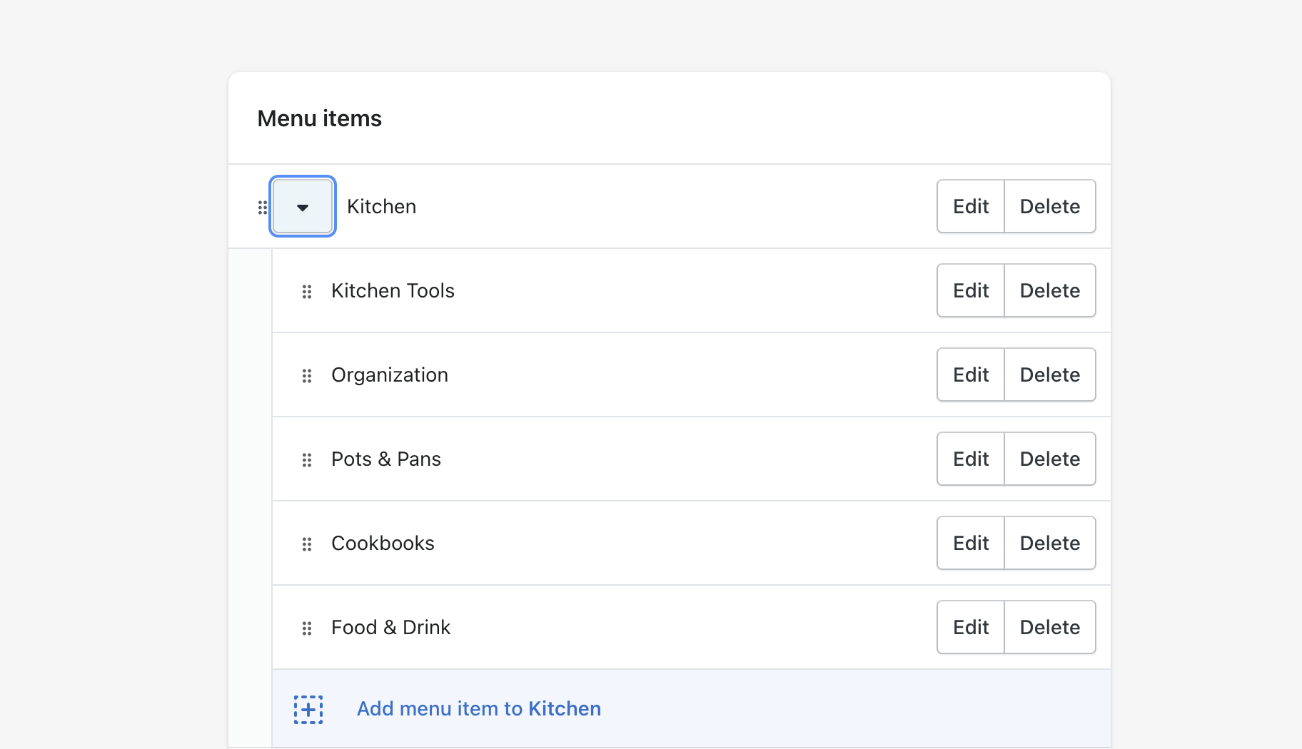 drag_to_nest_menu_item_under_first_tier_for_next_level_of_subcollections.png