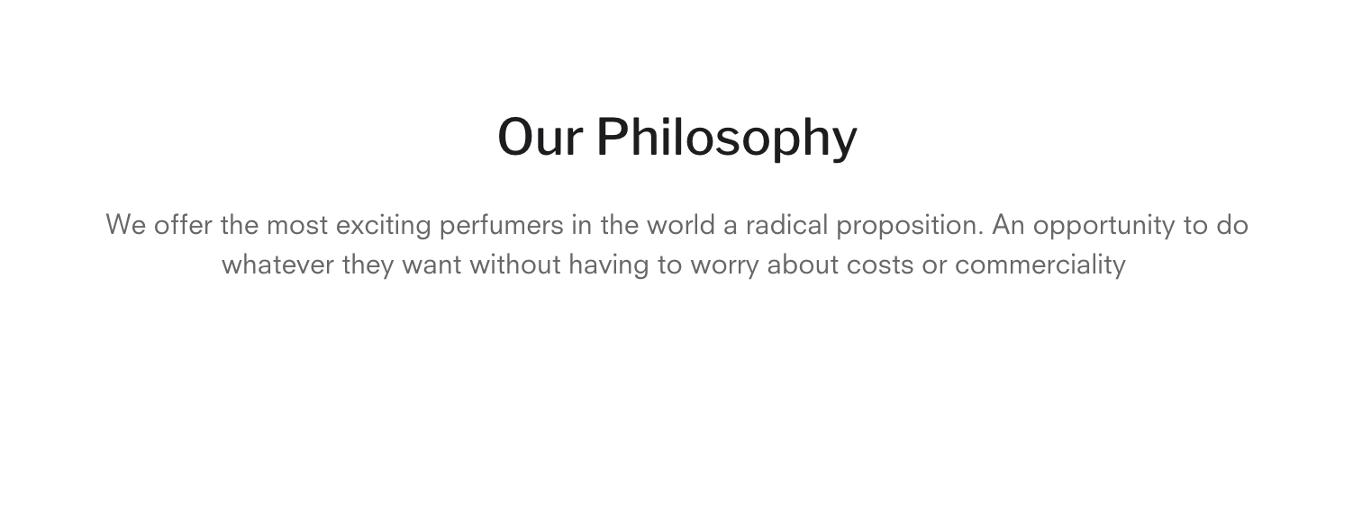 Rich text section with an Our Philosophy heading and a short brand description