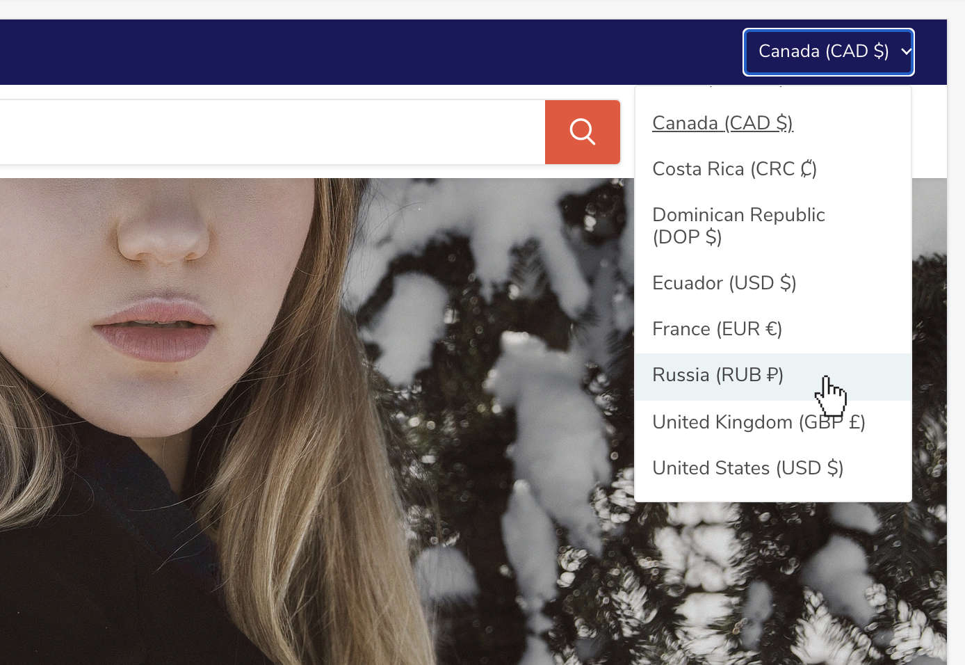 select another country and currency with the country selector.png