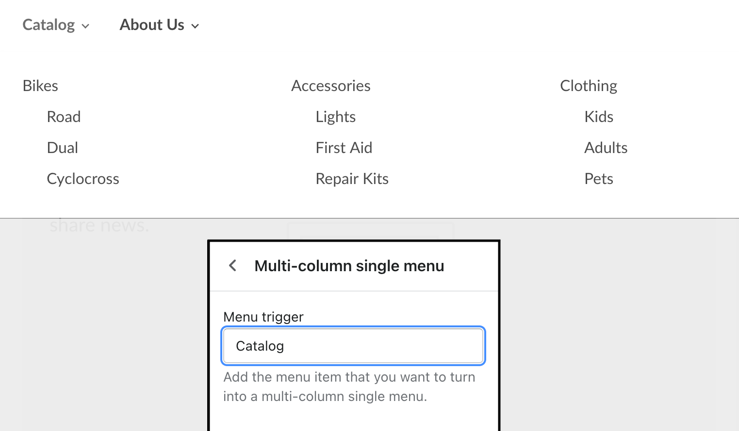 multi column single menu trigger setup.png