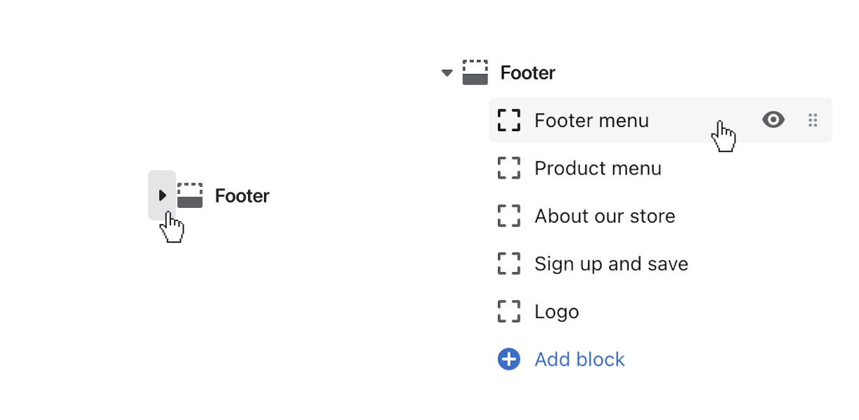 click the toggle beside footer in tailor to reveal blocks.png