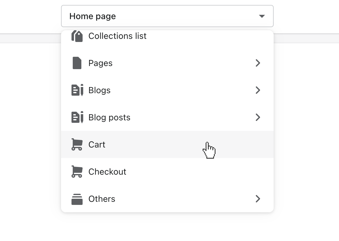 use page selector to open cart page template.png