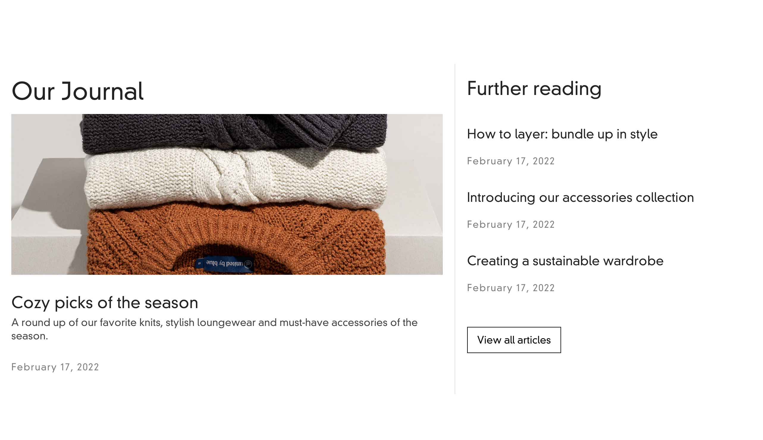 blog posts section in tailor cotton demo home page.png