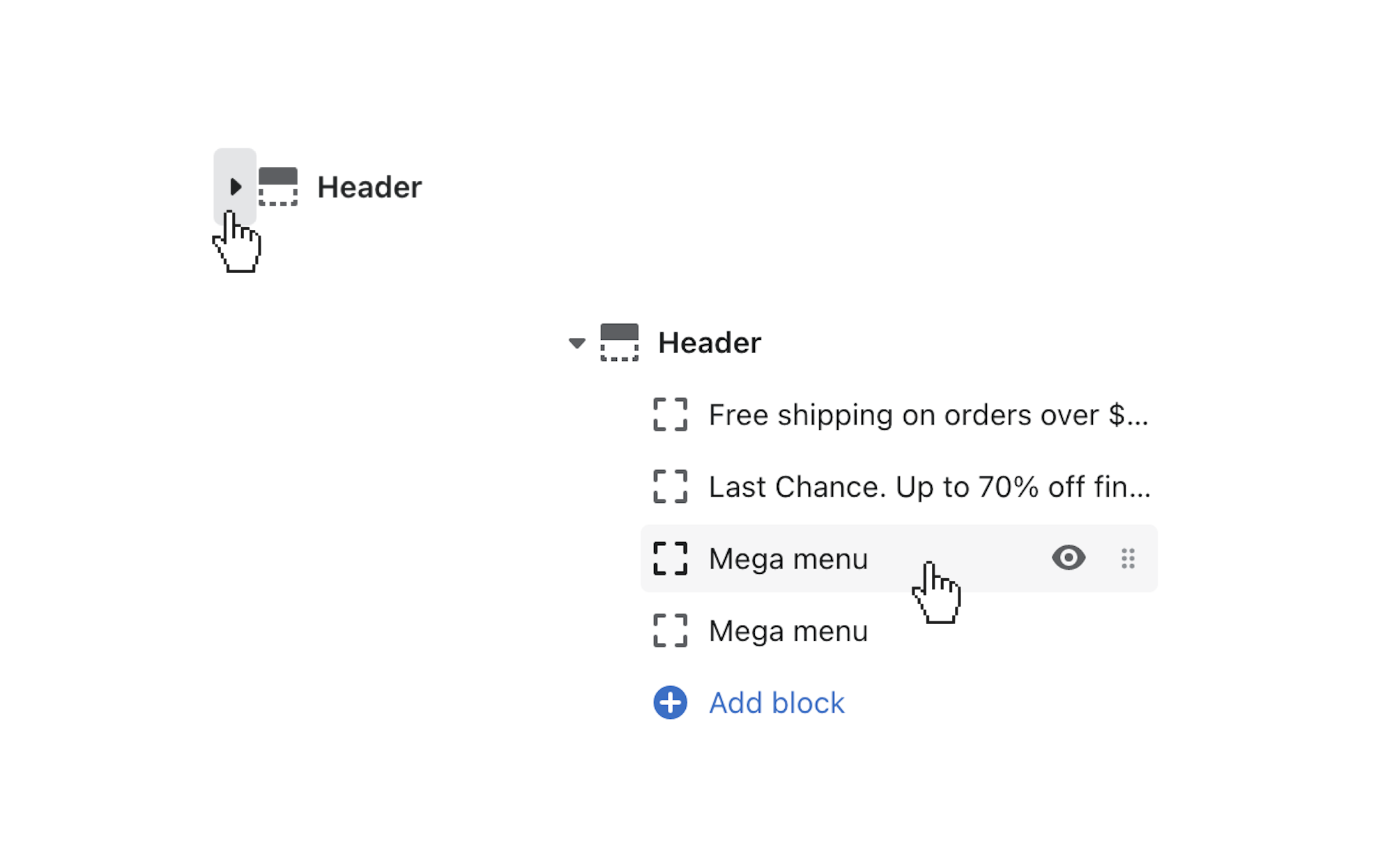 click the toggle beside header to reveal blocks for mega menu and announcements.png