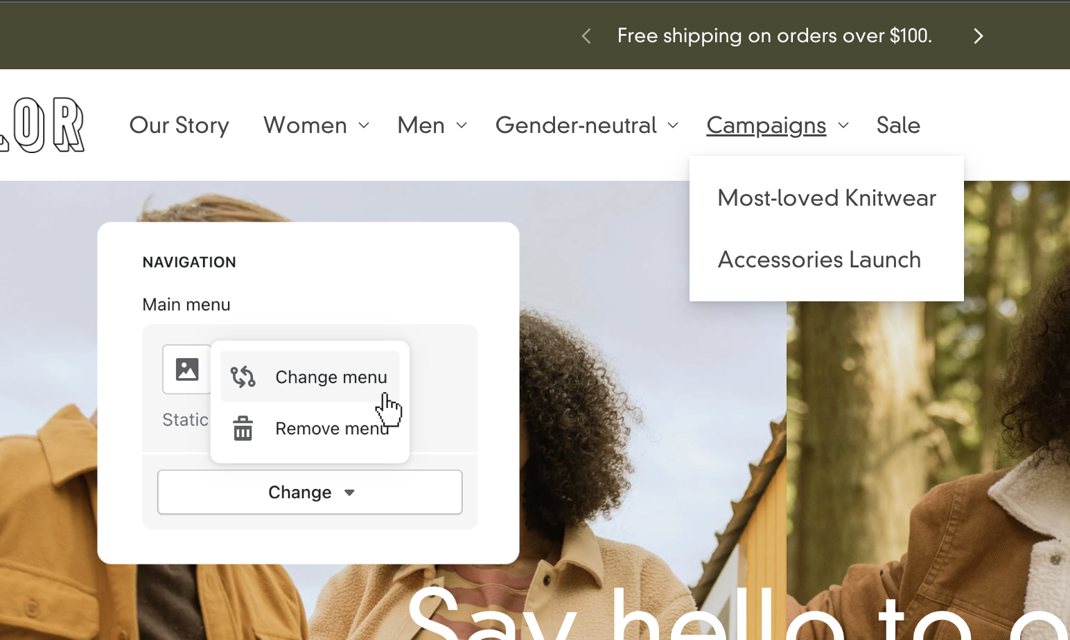 header menu in cotton demo with settings being adjusted.png