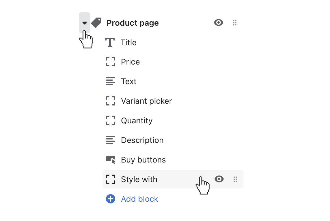 toggle beside product page revealing blocks including upsell.png