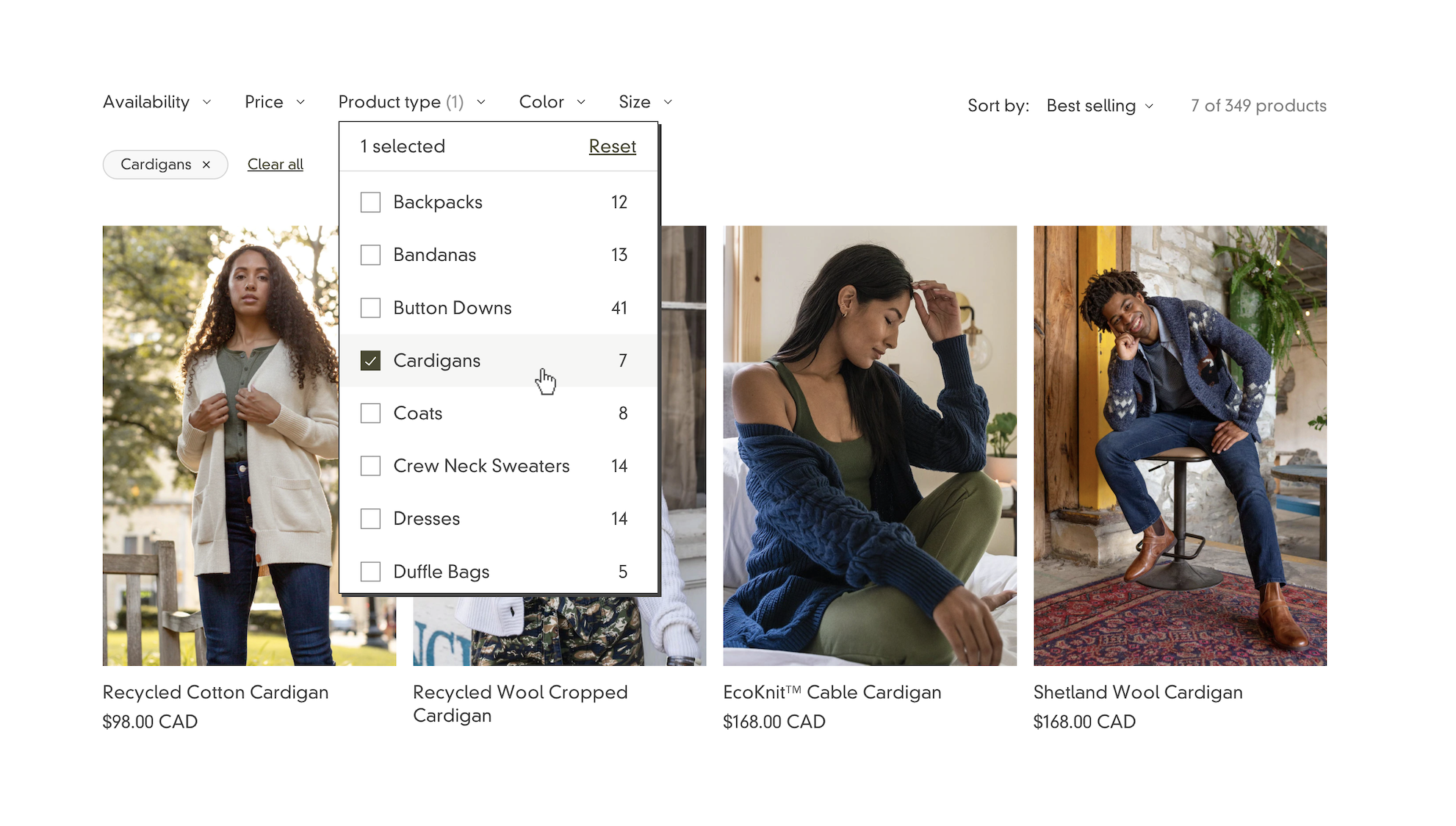 selecting a filter for the colelction page product grid.png