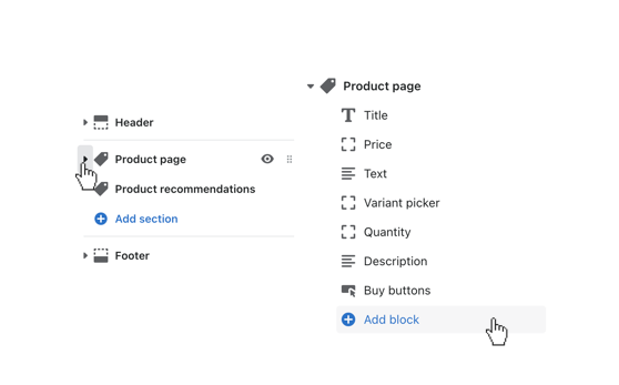 click the toggle beside product page to reveal its blocks.png