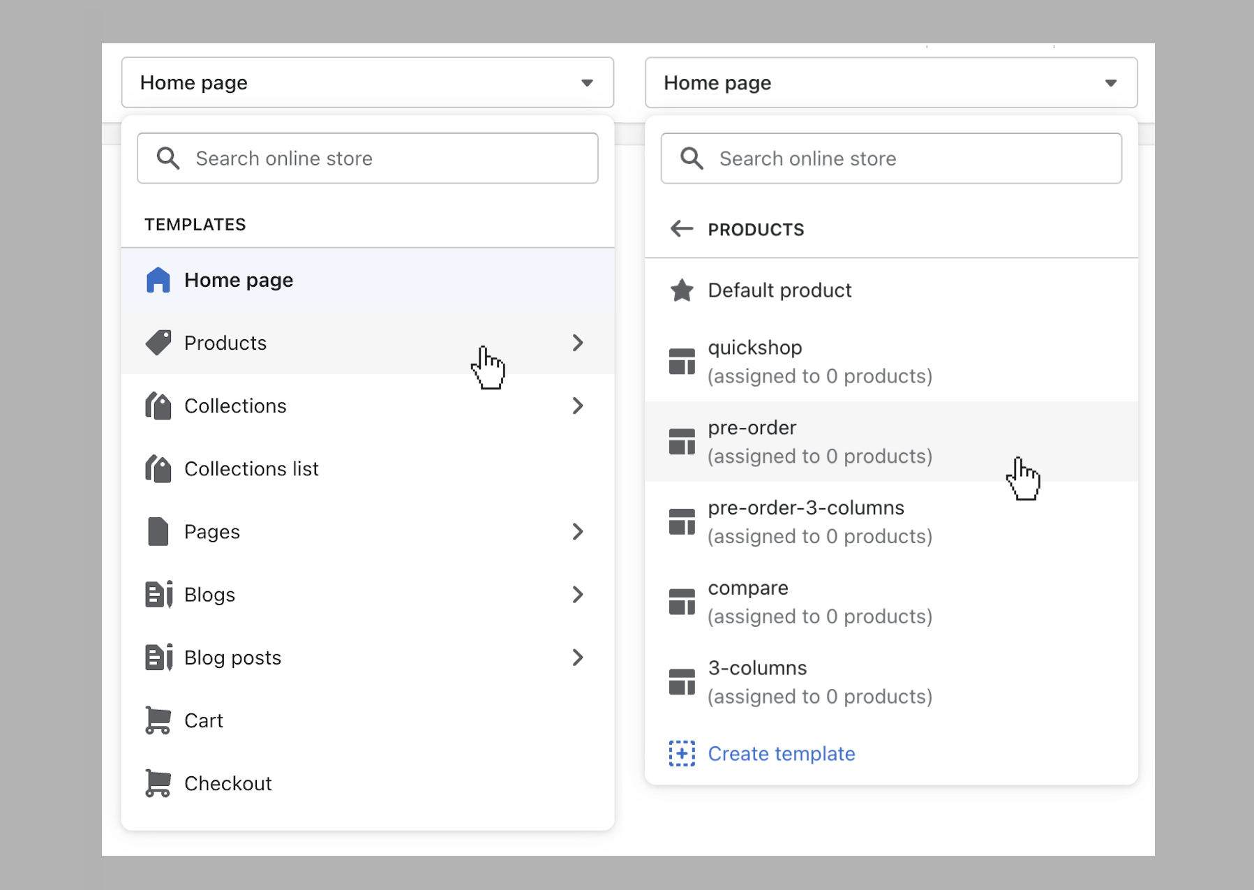 use_page_selector_to_open_pre-order_template.png